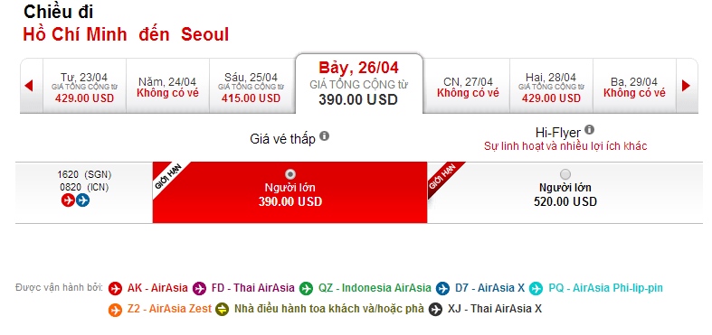 Vé máy bay Air Asia đi Seoul giá rẻ