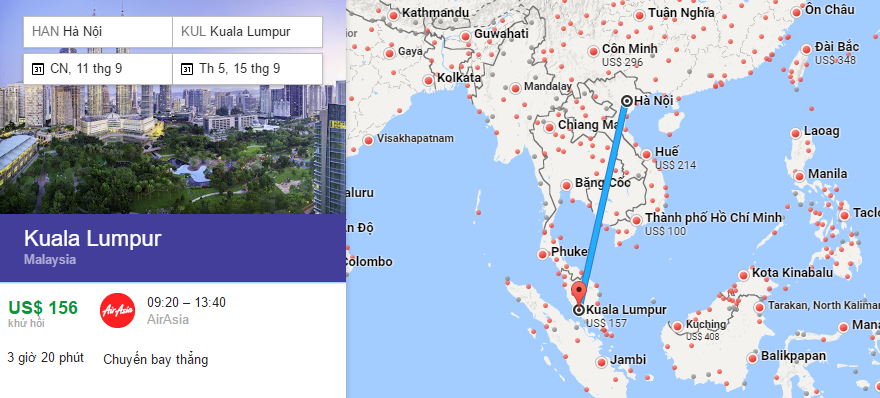 Đường bay Hà Nội đi Kuala Lumpur