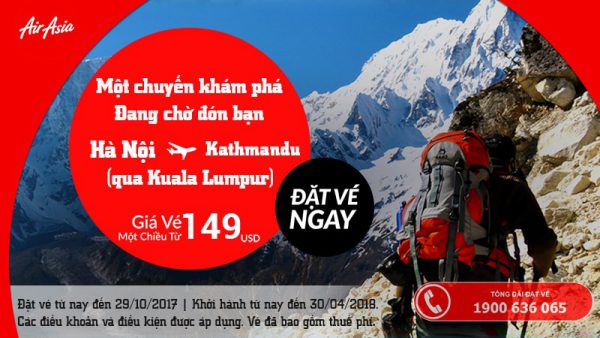 Vé Hà Nội - Kathmandu chi từ 124 USD siêu rẻ của Air Asia
