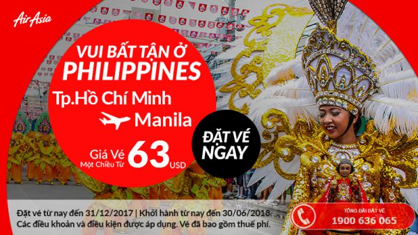 Air Asia KM vé đi Manila chỉ từ 63 USD