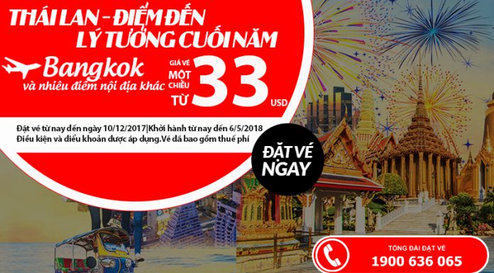 Air Asia KM vé đi Thái Lan từ 33 USD