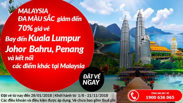 Air Asia giảm giá vé đi Malaysia