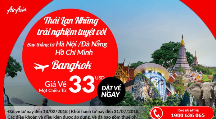 Air Asia mở bán vé đi Bangkok chỉ từ 33 USD