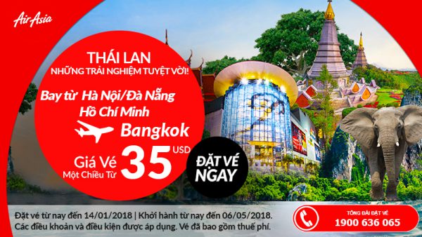 Air Aisa mở bán vé 1 chiều từ 35 USD đi Thái Lan