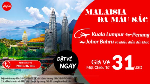 Air Aisa mở bán vé máy bay đi Malaysia chỉ từ 31 USD