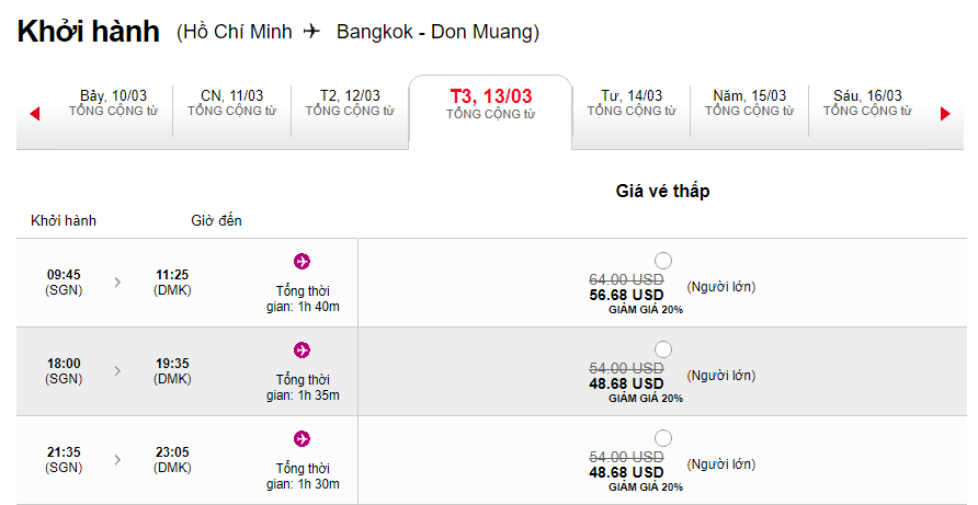 Mẫu giá đặt vé từ TP. HCM đi Bangkok giá rẻ