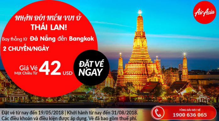 Đặt vé máy bay Đà Nẵng đi Bangkok - Air Asia