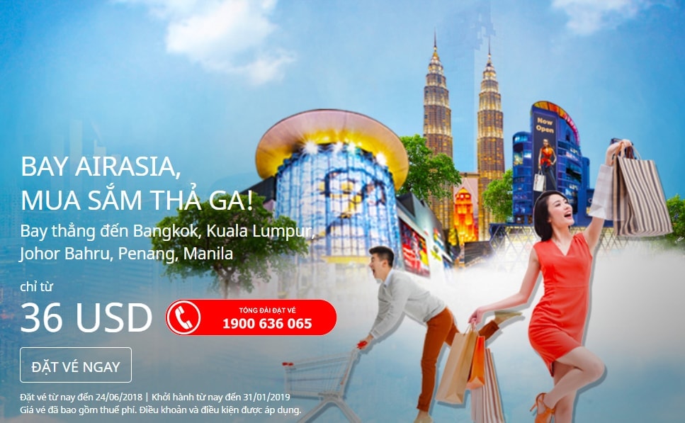 Air Asia mở bán vé rẻ từ 36 USD/chiều