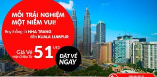 Bay thẳng từ Nha Trang đến Kuala Lumpur với giá vé 51 USD một chiều