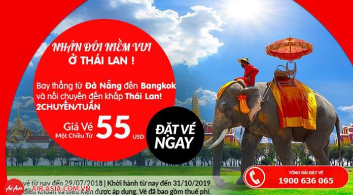 Khuyến mãi giá vé từ Đà Nẵng đế Thái Lan với giá 55 USD