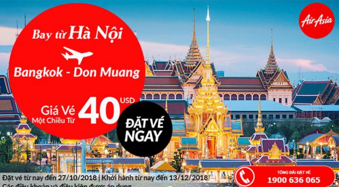 Giá vé máy bay 1 chiều từ Hà Nội đến BangKok chỉ 40 USD
