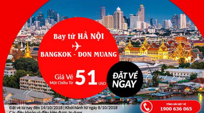 Vé máy bay một chiều từ Hà Nội đến BangKok chỉ 51 USD