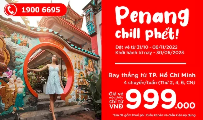 AirAsia khuyến mãi vé máy bay đi Penang giá rẻ chỉ từ 999.000 VNĐ