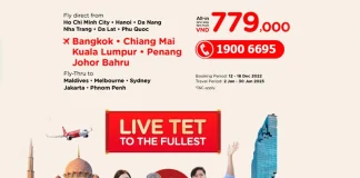 AirAsia ưu đãi vé máy bay đi Thái Lan, Malaysia 779 USD