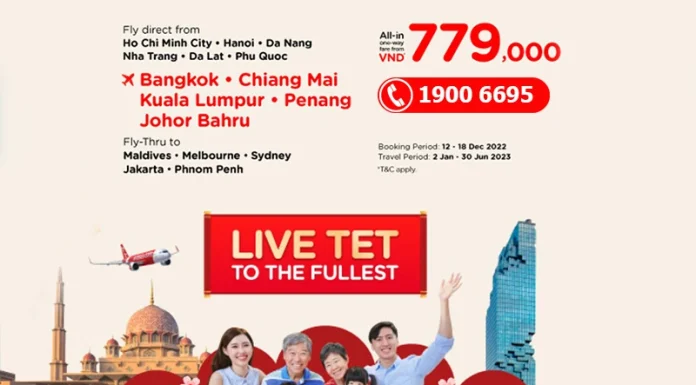 AirAsia ưu đãi vé máy bay đi Thái Lan, Malaysia 779 USD