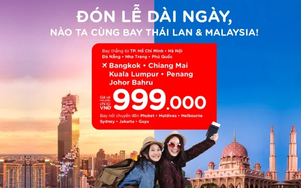 AirAsia khuyến mãi vé bay Thái Lan - Malaysia dịp lễ 30-4 - 1-5