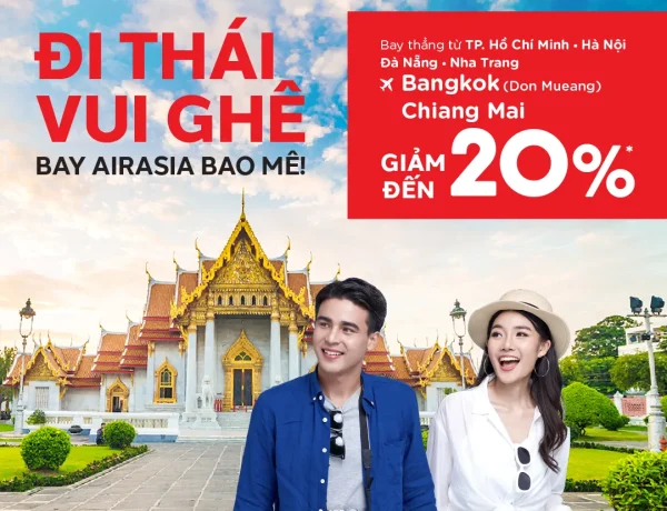 Giảm tới 20% giá vé máy bay đi Thái Lan cùng AirAsia